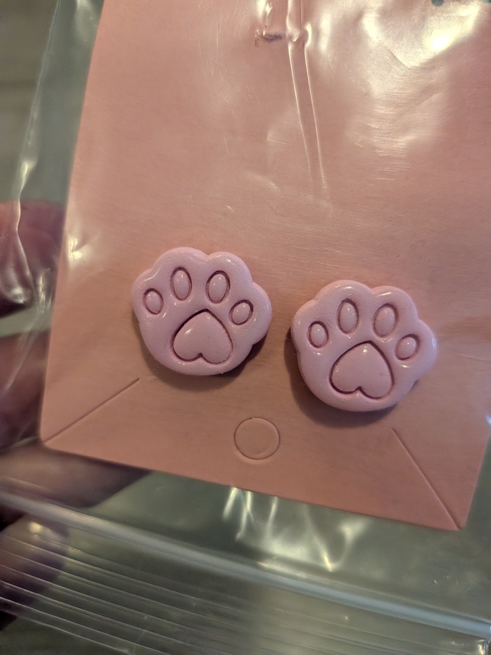 pink cat paw stud earrings NEW